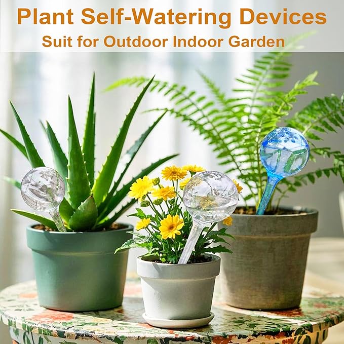 Plant Automatic Watering Devices, Clear Plastic Self-Watering Bulbs Flower Automatic Watering Device While Away Garden Waterer for Plant Indoor Outdoor MOONSOUND