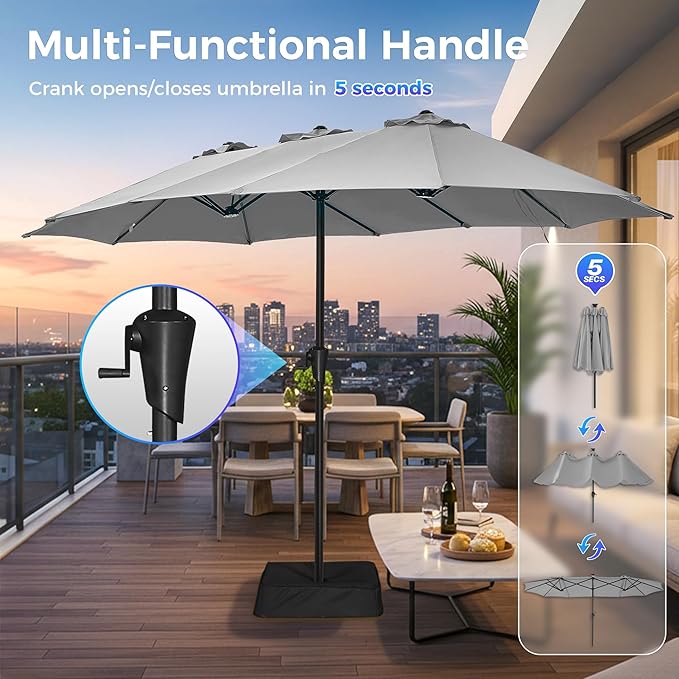 SUPERJARE 13FT Outdoor Umbrella for Patio, Double sided Pool Umbrellas with Fade Resistant Canopy, Large Table Umbrella for Deck, Market, Backyard - Gray SUPERJARE