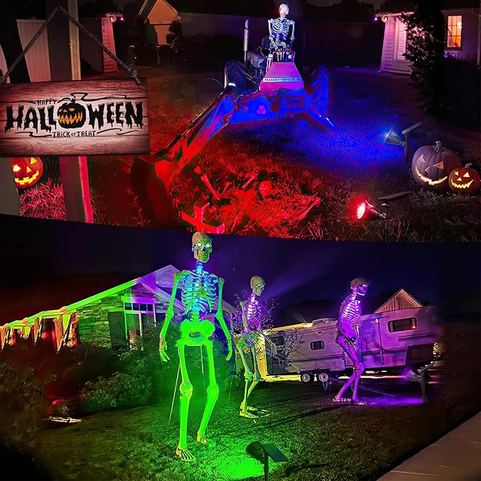 JSOT 4 Pack Halloween Solar Spot Lights Outdoor- RGB Solar Lights Outdoor Waterproof Color Changing Spotlights Christmas Decor, Outside Landscape Lighting for Yard Driveway Tree JSOT