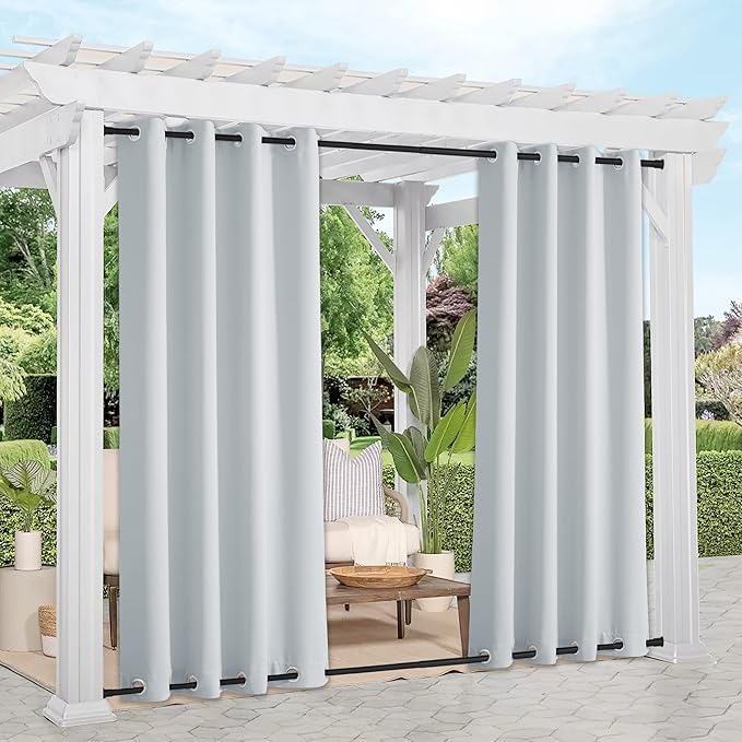 NICETOWN 2 Panels Outdoor Curtains Waterproof for Patio, Thermal Insulated Top & Bottom Grommet Light Blocking Outdoor Curtain Drapes, Windproof for All Seasons, W52 x L95, Greyish White NICETOWN