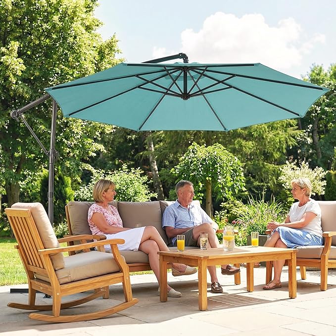 Outsunny 10 ft Offset Patio Umbrella with Cover, Round Hanging Cantilever Umbrella with 6-Position 360° Rotation, Crank Handle, Tilt, Cross Base, Heavy Duty Outdoor Umbrella for Garden Outsunny