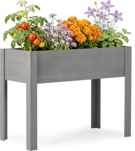 SoliWood Raised Garden Bed with Legs, 40x20x31'', Outdoor Wood Elevated Planter Box, Thick Legs, w/Liner OutdoorFurniture