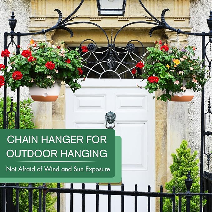 montresor Set of 2-8 Inch Hanging Planters for Indoor Plants with Self-Watering Includes Hanging Pots for Plants, Outdoor Plant Pot with Drainage, and 2 Types of Hanging Baskets Hangers (White) Montresor