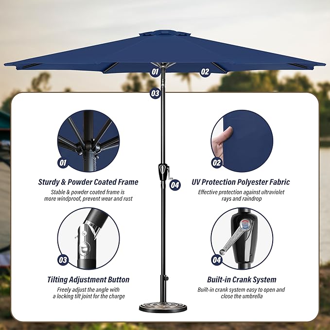 Simple Deluxe 9' Patio Umbrella Outdoor Table Market Yard Umbrella with Push Button Tilt/Crank SimpleDeluxe