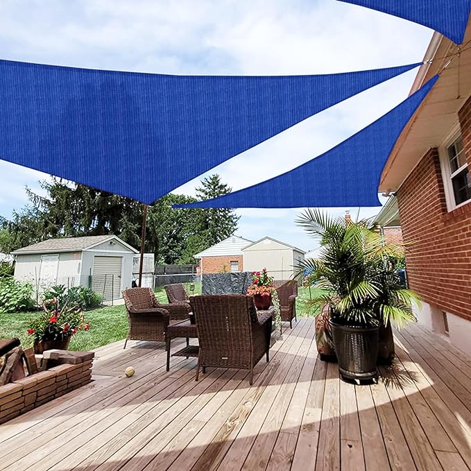 Patio Paradise 8' x 8' x 8' Sun Shade Sail Triangle Canopy Shade Cloth Fabric Sunlight Block Patio Pergola Cover HDPE Deck Awning for Outdoor Backyard Roof Shading, Blue Patio