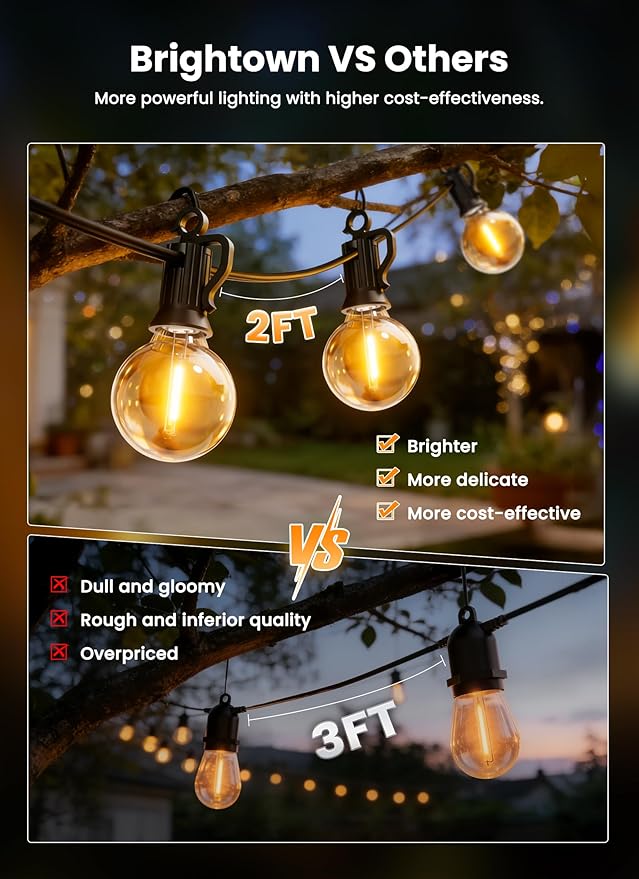 Brightown 108FT 52 LED Solar String Lights Outdoor with Remote & USB Port, Shatterproof Bulbs, Dimmable & Timable, 3 Light Modes, Patio Lights Solar Powered for Camping Backyard Garden Decor Brightown