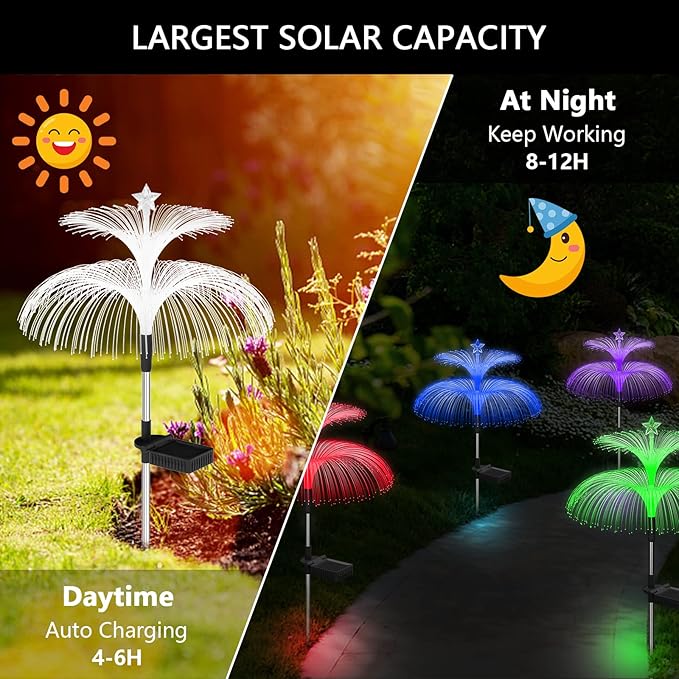 Solar Garden Lights 3 Pack New Upgraded Solar Lights Outdoor Waterproof 7 Color Changing Double Jellyfish and Star Flower Garden Decor Yard Lawn Christmas Outdoor,Gifts for Mother's Day Women Weepong