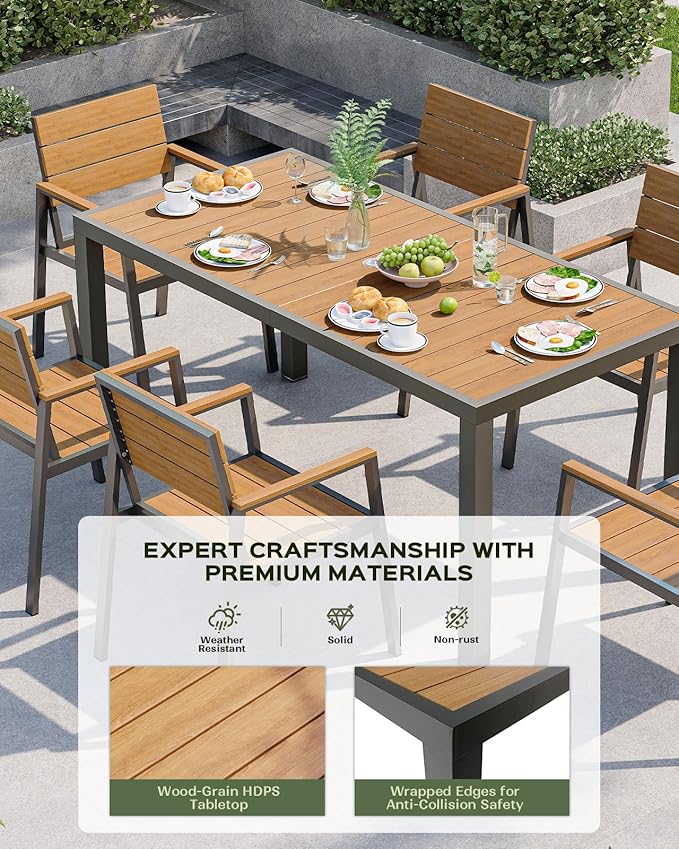 5-Piece Outdoor Dining Set, Aluminum Dining Table Set for 4, Patio Table and Chairs Set with Umbrella Hole, All Weather HDPS Outdoor Table and Chairs for 4 (Gray-Teak) Vexwalx