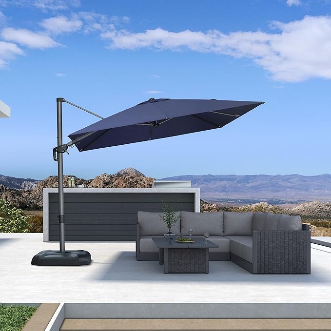 PURPLE LEAF 9' X 9' Left-right Tilt Patio Umbrella Outdoor Cantilever Swivel Square Umbrella with Tilt Aluminum Offset Umbrella with 360-degree Rotation for Garden Deck Pool Patio Navy Blue PURPLELEAF
