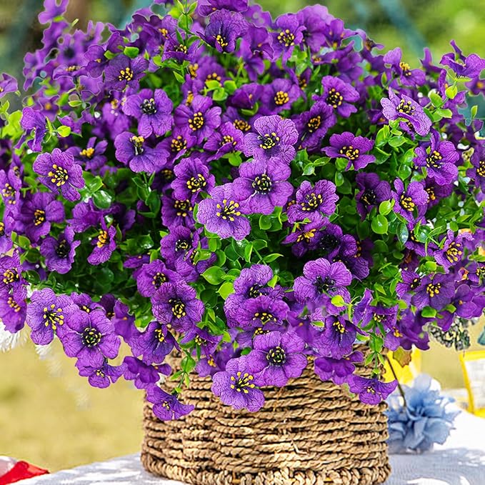 Artificial Flowers for Outdoor, UV Resistant Fake Silk Flowers, Realistic Faux Plants for Outside Indoor Porch Patio Window Box Planter Home Decor (14, Purple) Welcometothetrytuny