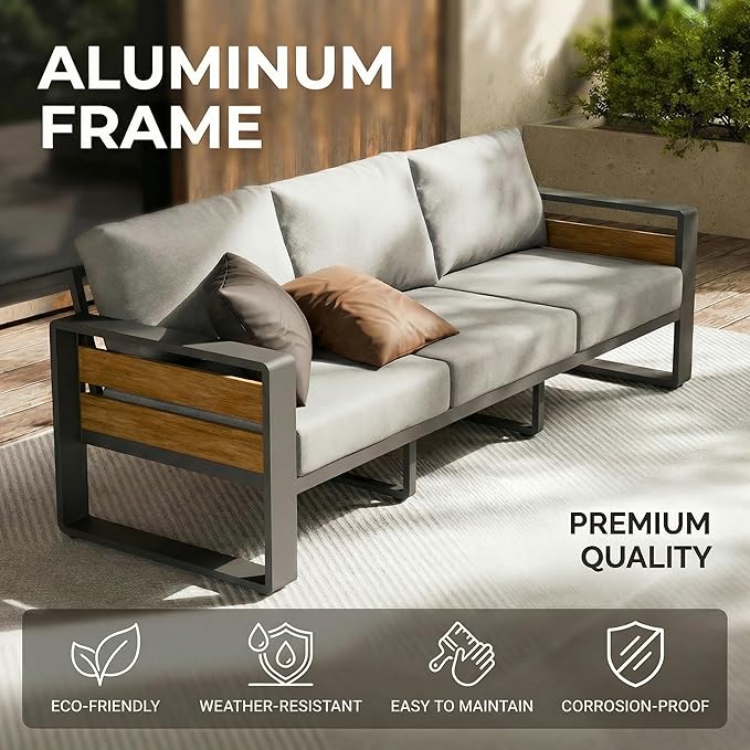 ZANDOR Aluminum Outdoor Patio Furniture Set, 5-Piece Metal Modern Outside Sectional Conversation Lawn Furniture with Coffee Table & Washable Thick Cushions,Seating Sofa for Garden/Backyard/Porch Grey ZANDOR%7CCraftingYourOutdoorElegance