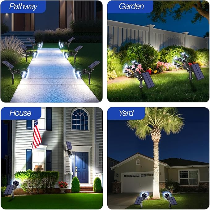 Solar Spot Lights Outdoor 1000LM, IP68 Waterproof Solar Lights Outdoor with 7x360° Adjustable Metal Hose, 4 Lighting Modes Spotlights for Garden Pathway Yard Landscape, 4 Pack (Cool White) AOUNQ