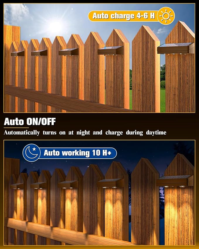 Solar Fence Lights 8 Pack Brown, 50 Lumens Outdoor Fence Lights Solar Powered with 12 Modes RGB Color Glow, LED Deck Lighting Outdoor Waterproof IP65, Backyard, Deck, Porch, Railing, Pool, Wall JOFIOS