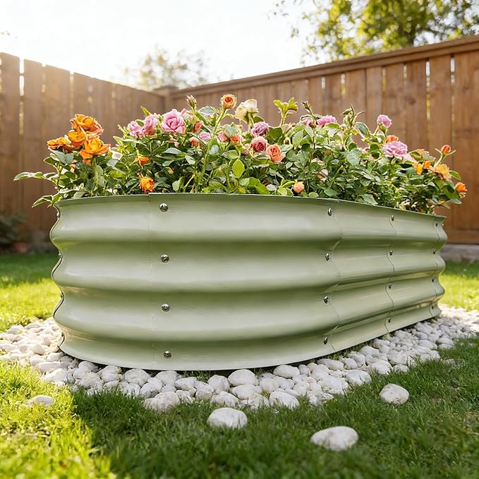 Gardmax Galvanized Raised Garden Bed, Lightweight Planter Boxes Outdoor with Easy Assembly, Large Garden Bed for Vegetables, Fruits, Flower Milk White ChooseGardmaxforbetterlife