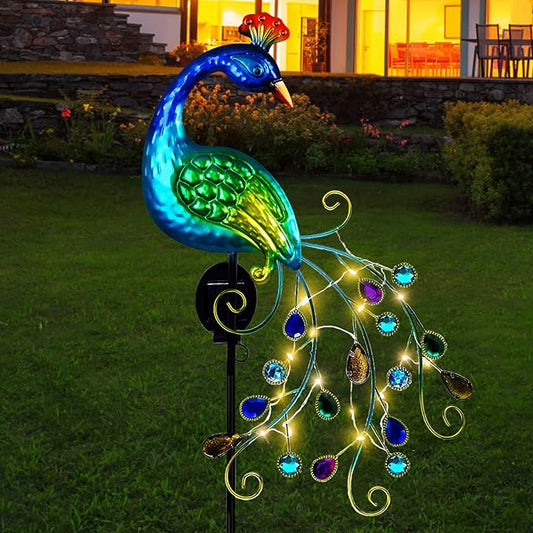 DREAMSOUL Metal Peacock Garden Solar Lights Outdoor Decorative Garden Stake Lights- Waterproof Peacock Solar Landscape LED Path Light Patio Yard Lawn Outside Decoration DREAMSOUL