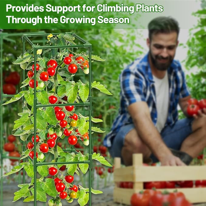 Legigo 6 Pack Square Tomato Cages for Garden- Up to 45 Inch Tomato Trellis Plant Cages Support, Tomato Stakes and Supports Cage for Climbing Vegetables Raised Garden Bed Cucumbers Peppers Flowers Legigo