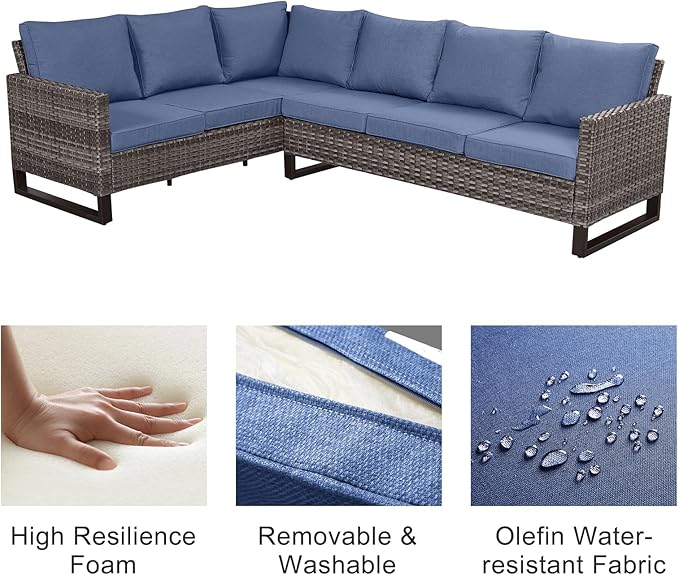 Belord Patio Sectional Furniture Set with Coffee Table: 8 Pieces Wicker Patio Conversation Set with L Shaped Sofa, Outdoor Swivel Glider Rocker, Rattan Ottomans, Removable Belord