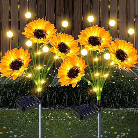 Sunflower Solar Lights Outdoor Garden Decor,Upgraded Solar Sunflowers with Firefly Lights Waterproof,Gifts for Mom Women Grandma,Garden Decor for Outside Yard Patio Pathway Lawn（2 Pack） yeuago