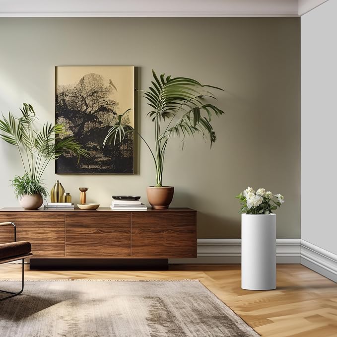 Kante 23.6 Inch Tall Cylindrical Planter, Large Round Plant Pots with Drainage Hole, Made with Concrete, Suitable for Indoor Outdoor Plants, Home Decor, White Kante