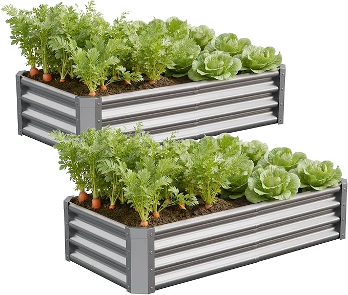 Galvanized Raised Garden Bed,Outdoor Planter Box Metal Patio Kit Planting Bed for Vegetables Flowers Herb (Galvanized, 4x2x1ft-2p) Anmiro