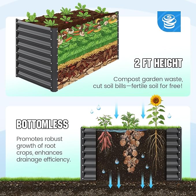 Quictent Galvanized Raised Garden Bed 4x3x1 Ft Metal Planter Box for Vegetables Bottomless for Backyard Dark Grey 2PCS QUICTENT