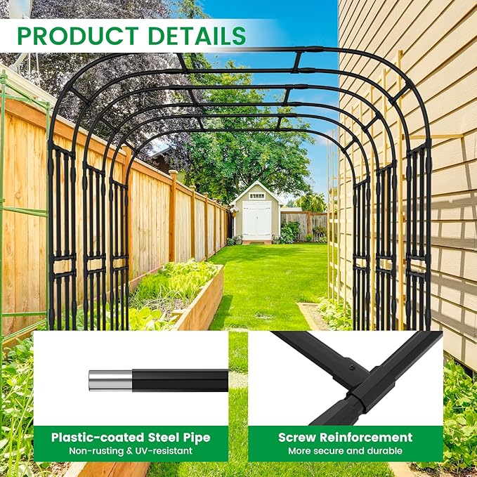 DoCred Garden Arch Trellis for Climbing Plants, 87 Inch Large Garden Trellises Outdoor Metal Plants Support Archway Arbor Tunnel Trellis for Vegetables Plant Decoration, Black DoCred