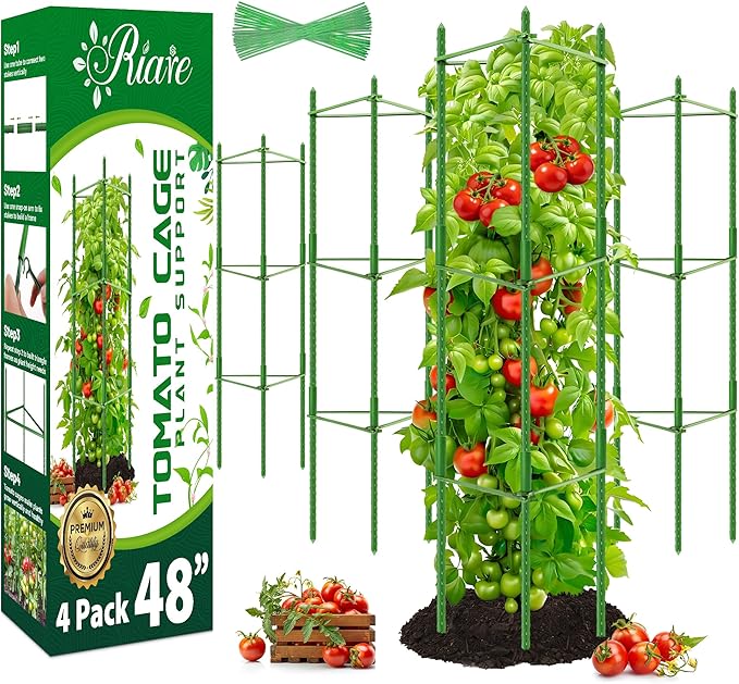 Riare 4 Pack 4 FT Tomato Cages for Garden- 48inches Heavy Duty Tomato Stakes and Supports, Adjustable Tall Tomato Plant Support Trellis for Pots, Raised Garden Bed, Climbing Vegetables Plants Riare