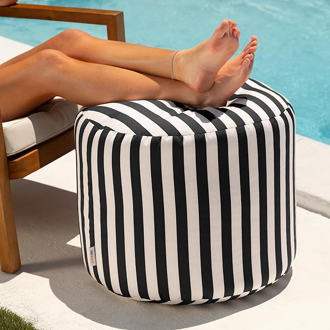 Jaxx Spring Indoor/Outdoor Bean Bag Pouf Ottoman, Black & White Stripes Jaxx