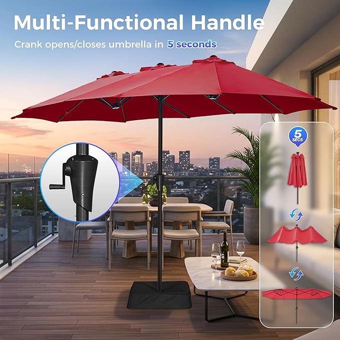 SUPERJARE 13FT Outdoor Umbrella for Patio, Double sided Pool Umbrellas with Fade Resistant Canopy, Large Table Umbrella for Deck, Market, Backyard - Burgundy SUPERJARE