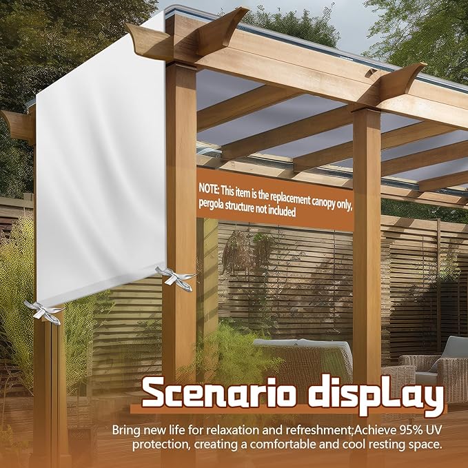 Universal Pergola Replacement Canopy Outdoor Canopy Shade Cover Waterproof Shade Top Cover for Outdoor Patio Porch Backyard(16 x 8 ft,Beige) Wowangce