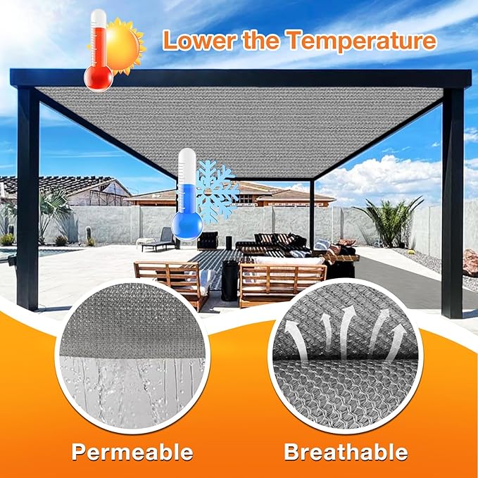Artpuch Outdoor Pergola Shade Cover 11x23 FT Sun Shade Cloth with Grommets Light Grey 90% UV Protection Canopy Patio Privacy Screen (Customized Available) Artpuch