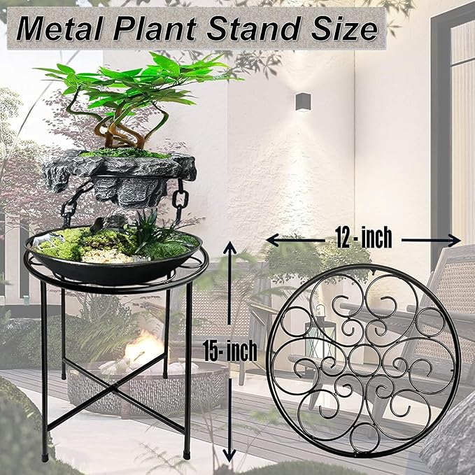 Plant Stand, 2 Pack Round Plant Stands Indoor Outdoor, Retro Design 15'' Tall Plant Stand, Rust-proof Coated Metal Plant Pot Stand Flower Stands for Indoor Plants Patio Garden Home Decor Black ZEECER