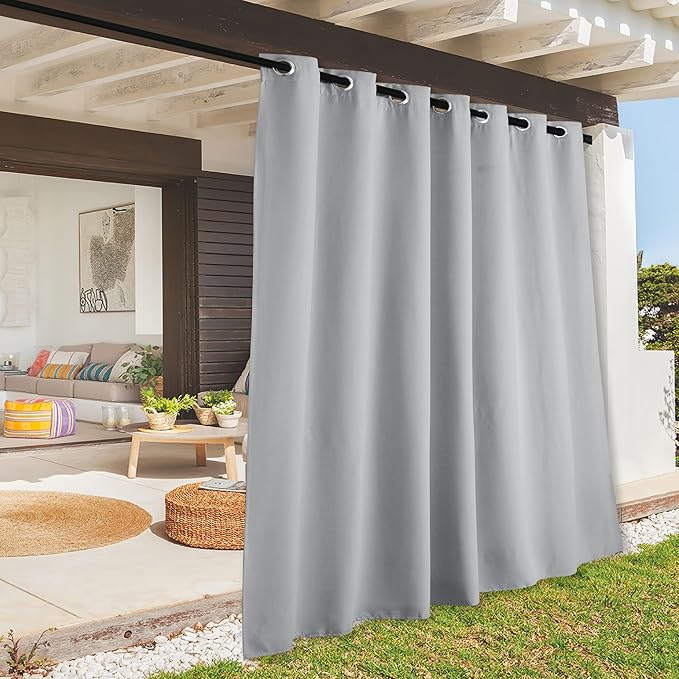 RYB HOME Outdoor Curtains Waterproof - Sun Blocking Curtains Privacy Shades for Garage Patio Door Window Porch Pergola Outdoor Shower, W 100 inches x L 84 inches, 1 Panel, Light Grey RYBHOME
