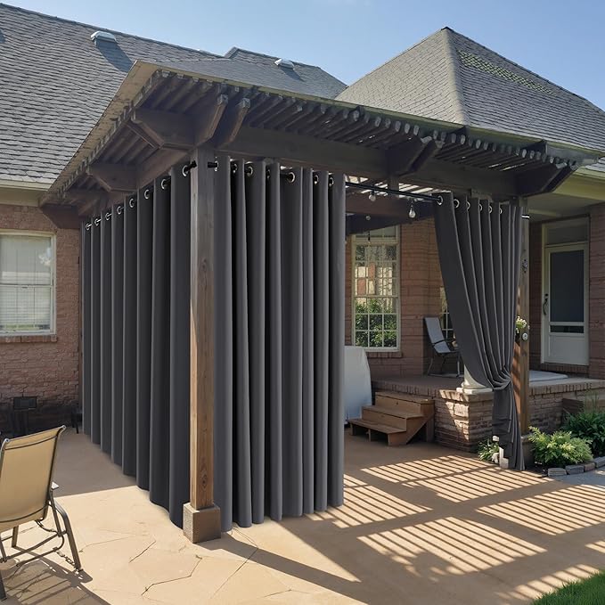 RYB HOME Outdoor Curtains for Patio Waterproof Block Sunlight Thermal Insulated Privacy Assured Thick Outside Curtains for Deck, Balcony, Pool, W52" x L63", Grey, 1 Panel RYBHOME