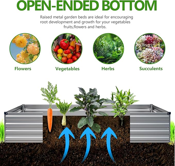 2PCS 8x4x1ft Galvanized Raised Garden Bed Kit, Galvanized Planter Raised Garden Boxes Outdoor, Large Metal Raised Garden Beds for Vegetables,Silver Easllre