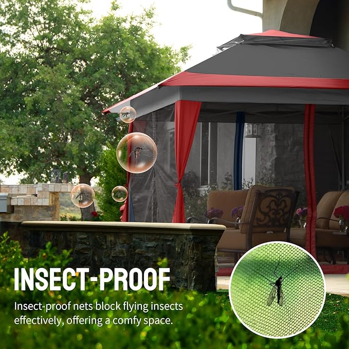 CROWN SHADES 13x13 Pop Up Gazebo, Canopy Tent, Gazebos on Clearance - Outdoor Gazebo for Backyard & Patio Furniture - Carpa Pop Up Tent with Wheeled STO-N-Go Cover Bag (Red & Grey) CrownShades