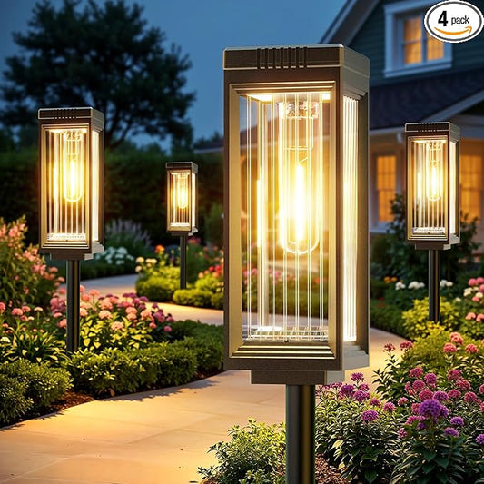 Solar Pathway Lights Outdoor, 4 Pack Upgraded Solar Lights Outdoor Waterproof, Bright Up to 15 Hrs Auto On/Off Garden Light for Yard Patio Lawn Path Walkway Driveway Outside Decor ELECLINK
