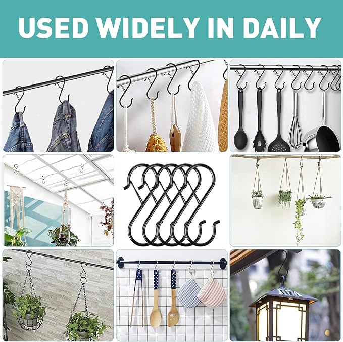 100 Pcs S Hooks for Hanging Heavy Duty, 3.5-inch Heavy Duty Metal S Hook with Safety Buckle, Suitable for 0.5 inch Rods, S Hook for Hanging Plants, Closet, Kitchen Utensil, Pot, Pan, Bags Welcometobuy%EF%BC%81