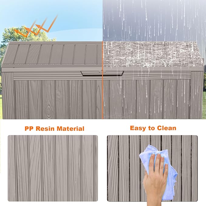 75 Gallon Resin Deck Box, Lockable Patio Outdoor Storage Box for Furniture, Garden Tools and Tools Storage, Waterproof Outside Storage Boxes - Grey OutdoorLivingPerfected