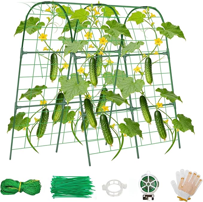 Cucumber Trellis for Raised Bed, U-Shape Garden Trellis for Climbing Plants Outdoor, Metal Arch Vegetables Trellis, Plant Support for Grape Vine Beans Squash Peas Flower ZPMOCKAQ