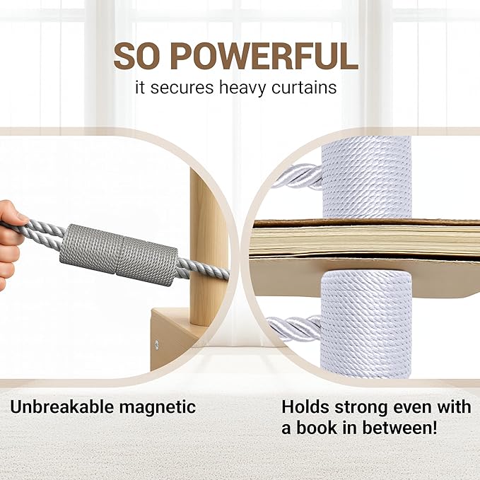 Hion Magnetic Curtain Tiebacks Grey 4 Pack, Curtain Tiebacks Buckles Holdbacks Holders Hooks Clip for Home Bedroom Office Decorative Thick or Thin Curtain Hion