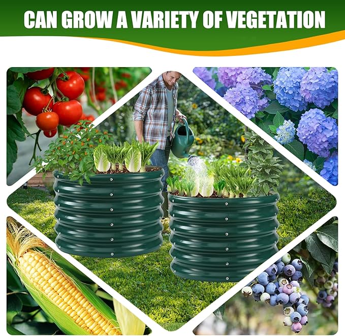 17" Tall Elevated Round Metal Rised Garden Bed- 2'x2' in Size and 0.8MM Thick Durable Planter Box for Vegetables Flowers Succulent at Patio/Garden Outdoor (Dark Green, 2FT Diameter) TBMLC