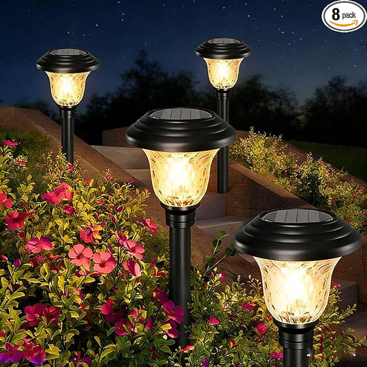 BEAU JARDIN 8 Pack Solar Pathway Lights Outdoor Solar Powered Light Christmas Gift Waterproof Glass High Lumen for Garden Landscape Path Yard Walkway Patio Driveway Outside White Color Changing Black BEAU+JARDIN