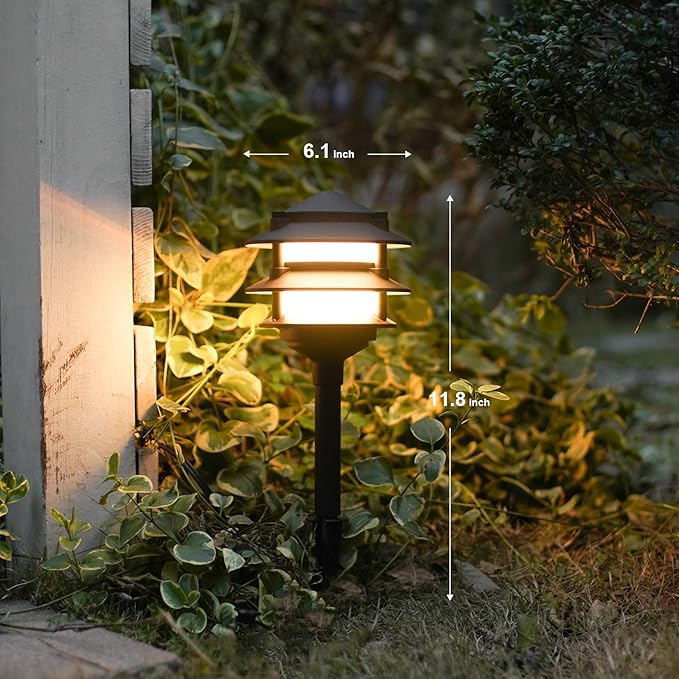 GOODSMANN Landscape Lighting 8PK Pathway Lights Low Voltage 2.2 Watt LED 12V AC Landscape Lights 30 Lumen Warm White with Cable Connectors Metal Stakes 9122-21102-08A GOODSMANN