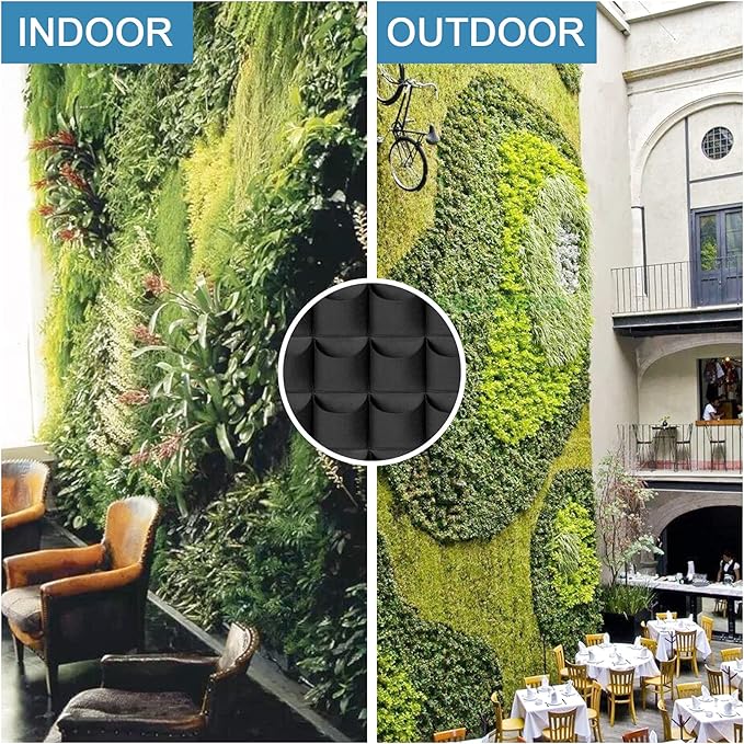 49 Pockets Hanging Planter Bags, Hanging Vertical Wall Mounted Plant Planting Grow Bags, Herb Garden Planter Outdoor Indoor Growing Bag, Gardening Vertical Greening Flower Container(1m×1m, Black) Pehciroe