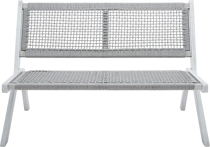 SAFAVIEH Outdoor Collection Kobina Grey Acacia Wood/Grey Rope Foldable Bench (Fully Assembled) SAFAVIEH