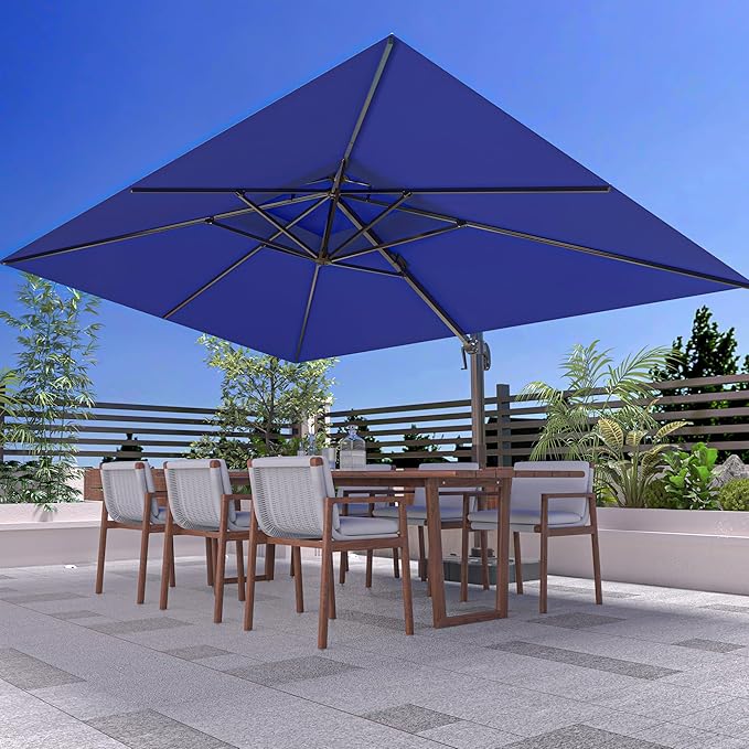 10' X 13' Outdoor Patio Umbrella Large Rectangle Cantilever Umbrella Heavy Duty 360°Rotation Offset Umbrella for Garden Deck Pool Patio,Navy Blue ORYNTREX
