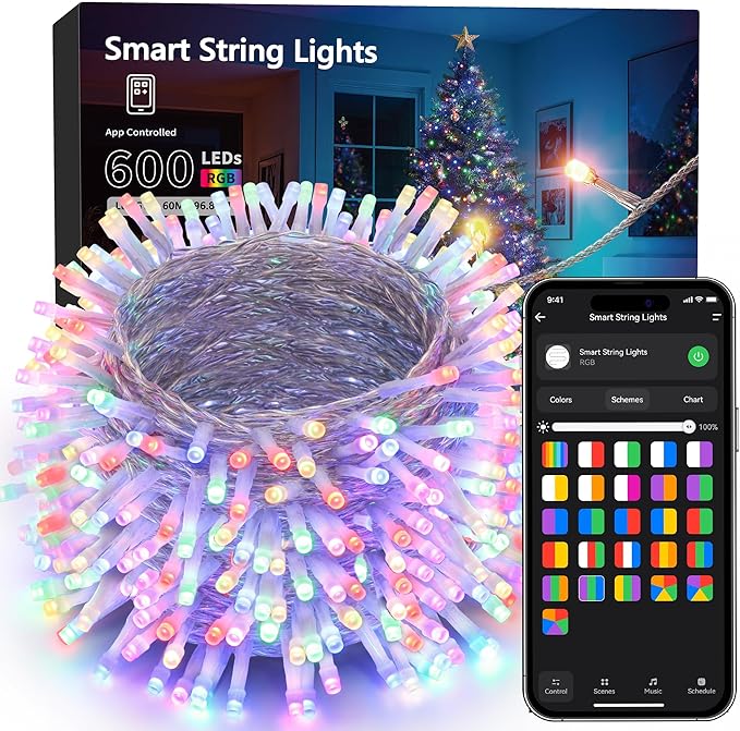 Brizled Smart String Lights, 196ft 600 LED Smart WiFi Color Changing Fairy Lights App Controlled, RGB Christmas Lights Clear Wire Work with Alexa & Google Home for Halloween Indoor Outdoor Tree Decor Brizled