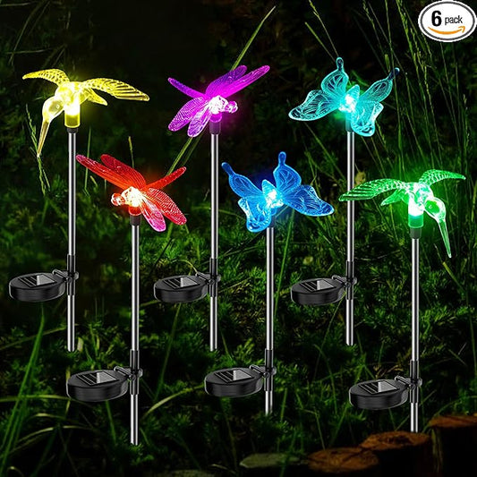 Anordsem Solar Garden Lights Outdoor: 6 Waterproof PVC Insect Stake Light Heads - Changeable Color LED Lighting for Gardener Yard Decoration - Christmas Gifts for Homeowners Over 30 Anordsem