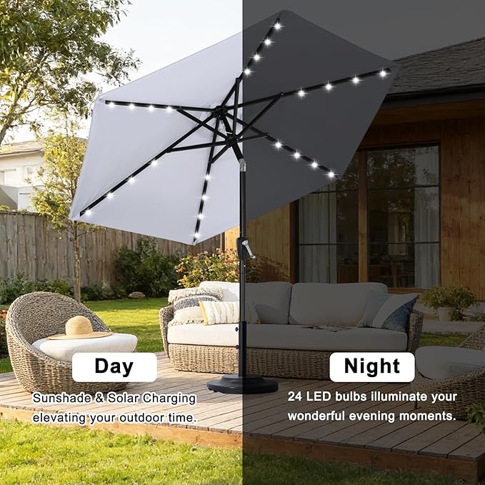 ABCCANOPY Durable Solar Led Patio Umbrellas with 24LED Lights 7.5FT with 6 Sturdy Ribs (Fog Gray) ABCCANOPY